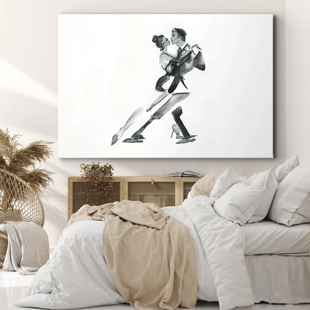Canvas picture - A subtle illustration of a couple dancing in a monochromatic style. - 70x50cm - In One Rhythm - Modern wall decoration for the living room and bedroom ARTTOR