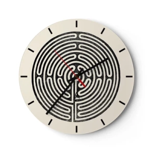 Wall clock - Clock on glass - A black and white maze with a geometric layout on a light background - 30x30cm - Mysterious Order - Modern wall decoration for the living room, kitchen, and bedroom ARTTOR