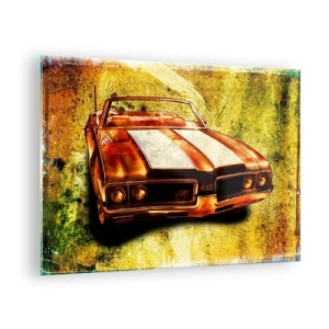 Glass picture - A vintage sports convertible against an artistic backdrop - 70x50cm - Power Enchanted in Shapes - Modern wall decoration for the living room and bedroom ARTTOR