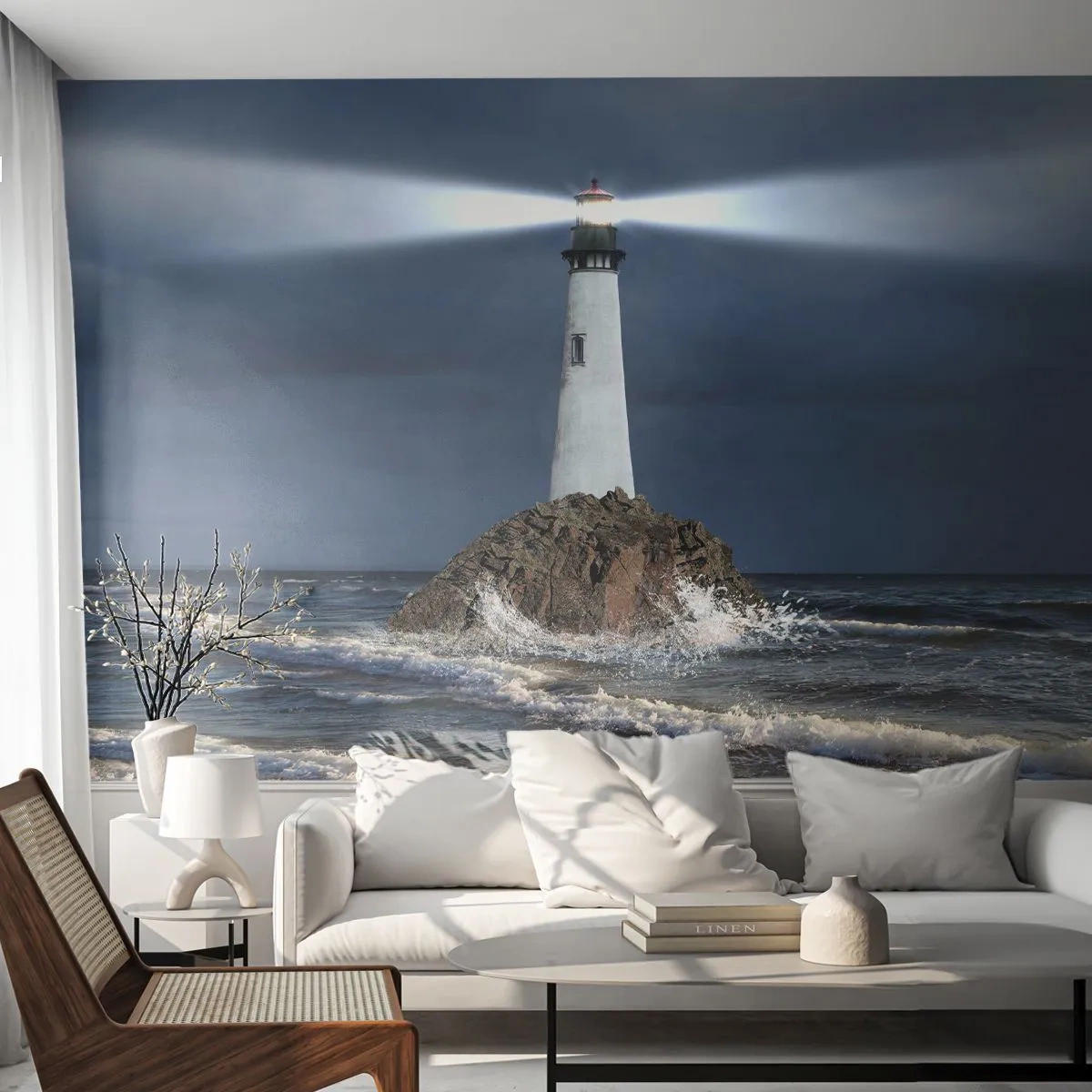 Photo Wallpaper Premium Canvas - Here…Here…Here! - Landscape, Lighthouse, Island - 350x256 cm
