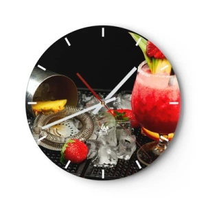 Wall clock - Clock on glass - Strawberry cocktail with toppings and crushed ice - 30x30cm - Coctail of Flavours - Modern wall decoration for the living room, kitchen, and bedroom ARTTOR