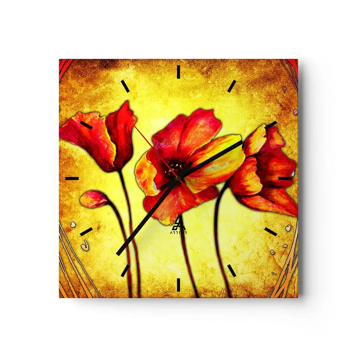 Wall clock - Clock on glass - In Art Nouveau Decoration - 40x40 cm