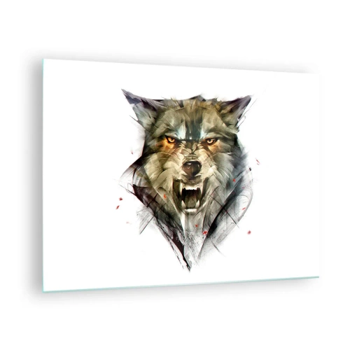 Glass picture - A graphic of a menacing wolf with an open mouth and an intense gaze - 70x50cm - Stand Back! - Modern wall decoration for the living room and bedroom ARTTOR