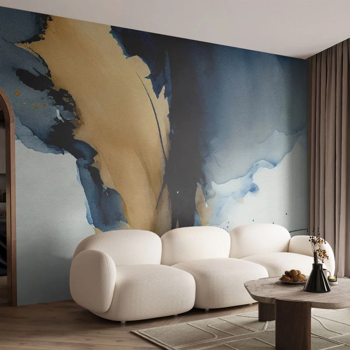 Photo Wallpaper Premium Sand - Behind the Curtain - Abstraction, Ink, Piece - 500x350 cm
