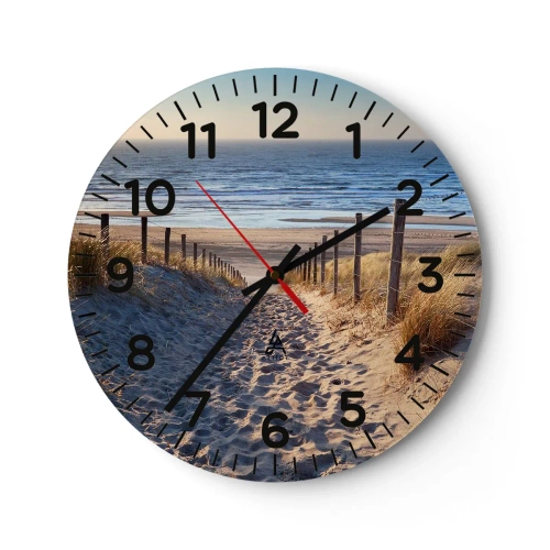 Wall clock - Clock on glass - Sound of the Sea, Singing of the Birds, Wild Beach among Grass - 30x30 cm