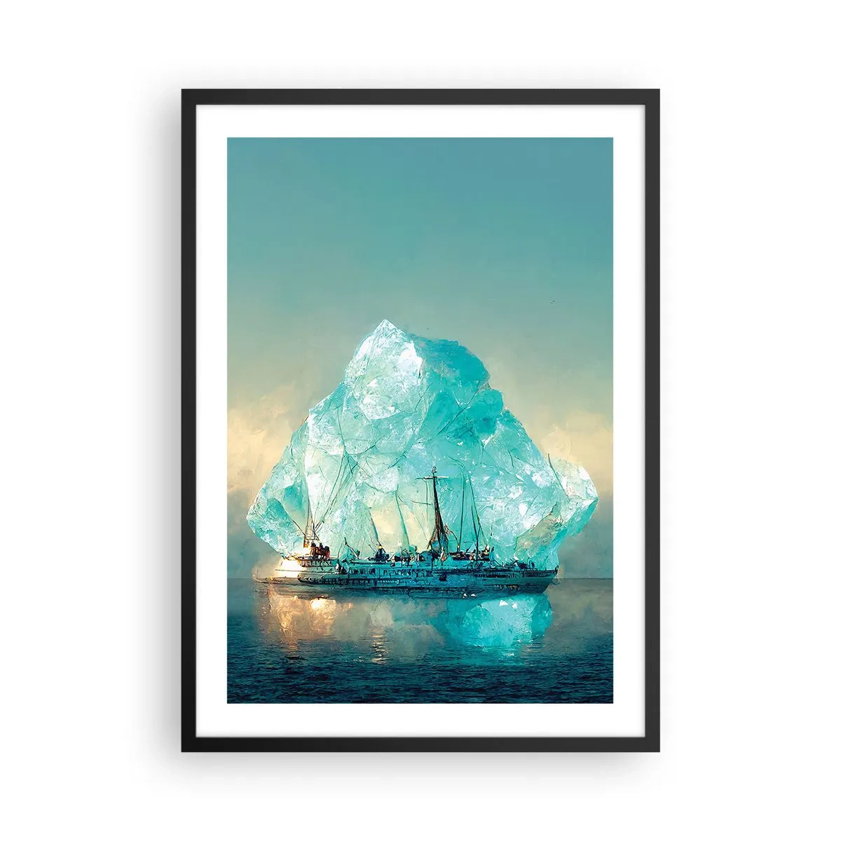 Poster in black frame - A ship near a giant iceberg - 50x70cm - Arctic Diamond - Modern wall decoration for the living room and bedroom ARTTOR
