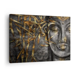 Canvas picture - Zen Buddha image with golden bamboos - 70x50cm - Feel the Peace - Modern wall decoration for the living room and bedroom ARTTOR