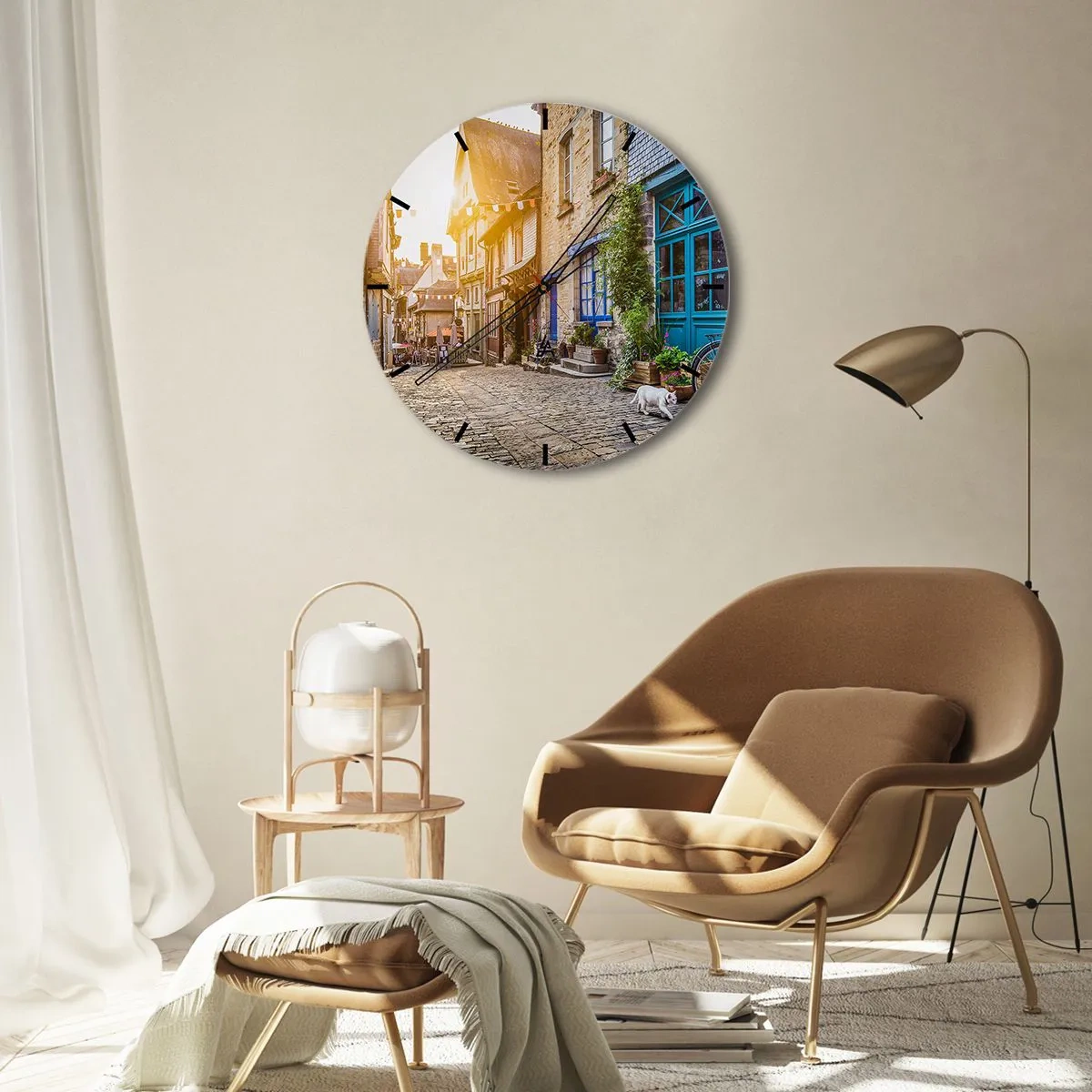 Wall clock - Clock on glass - White Spirit of a Town - 30x30 cm