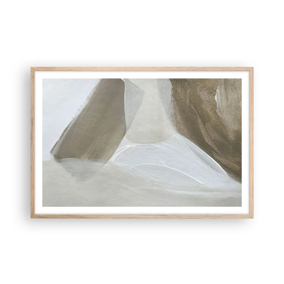 Poster in light oak frame - Waves of White - 91x61 cm