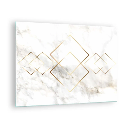 Glass picture - Geometric golden rhombuses on a white marble background - 70x50cm - View over Infinity - Modern wall decoration for the living room and bedroom ARTTOR