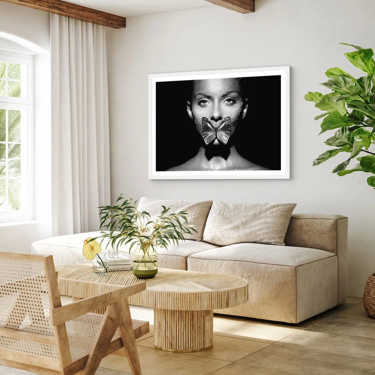 Poster in white frmae - Butterfly Kiss - 91x61 cm