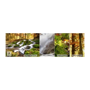 Photo Wallpaper Sample Premium Sand - Gingerly through an Autumnal Forest - Landscape, Forest, Mountain stream - 100x30 cm