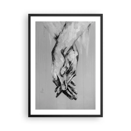 Poster in black frame - A monochrome image of clasped hands on a gray background. - 50x70cm - The Beginning… - Modern wall decoration for the living room and bedroom ARTTOR