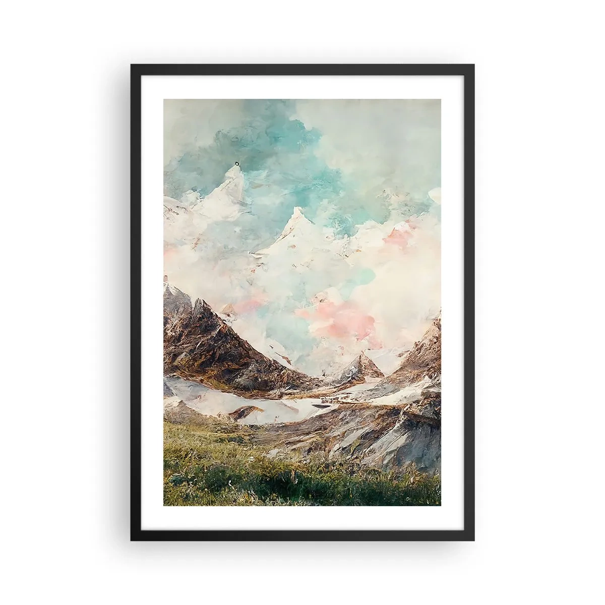 Poster in black frame - A picturesque mountain landscape with a pastel sky - 50x70cm - Rocky Blades - Modern wall decoration for the living room and bedroom ARTTOR