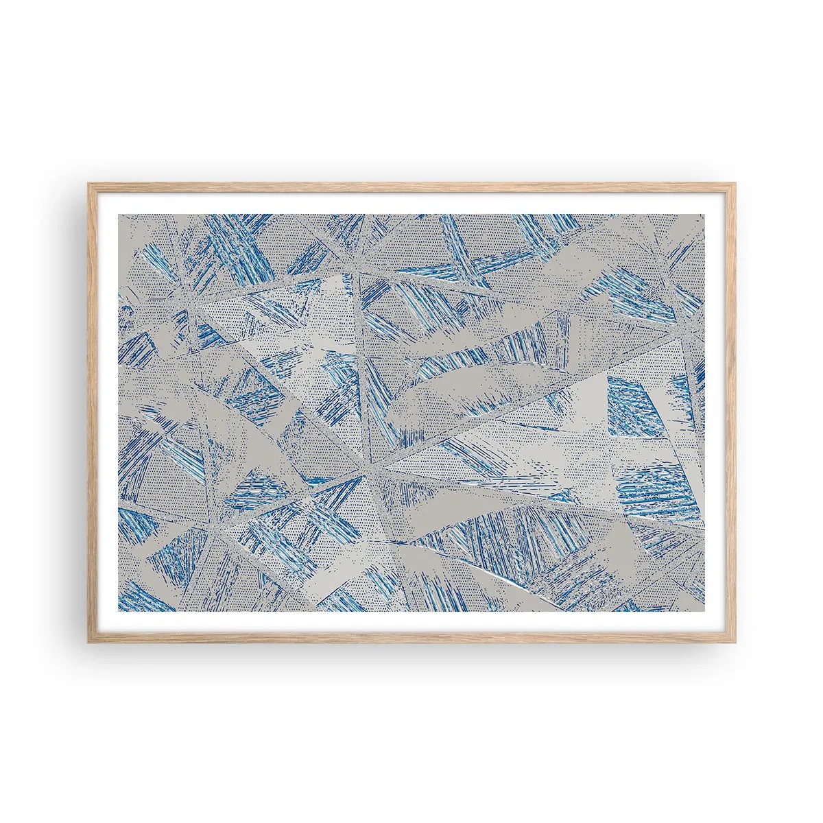 Poster in light oak frame - In Blue and Grey Maze - 100x70 cm