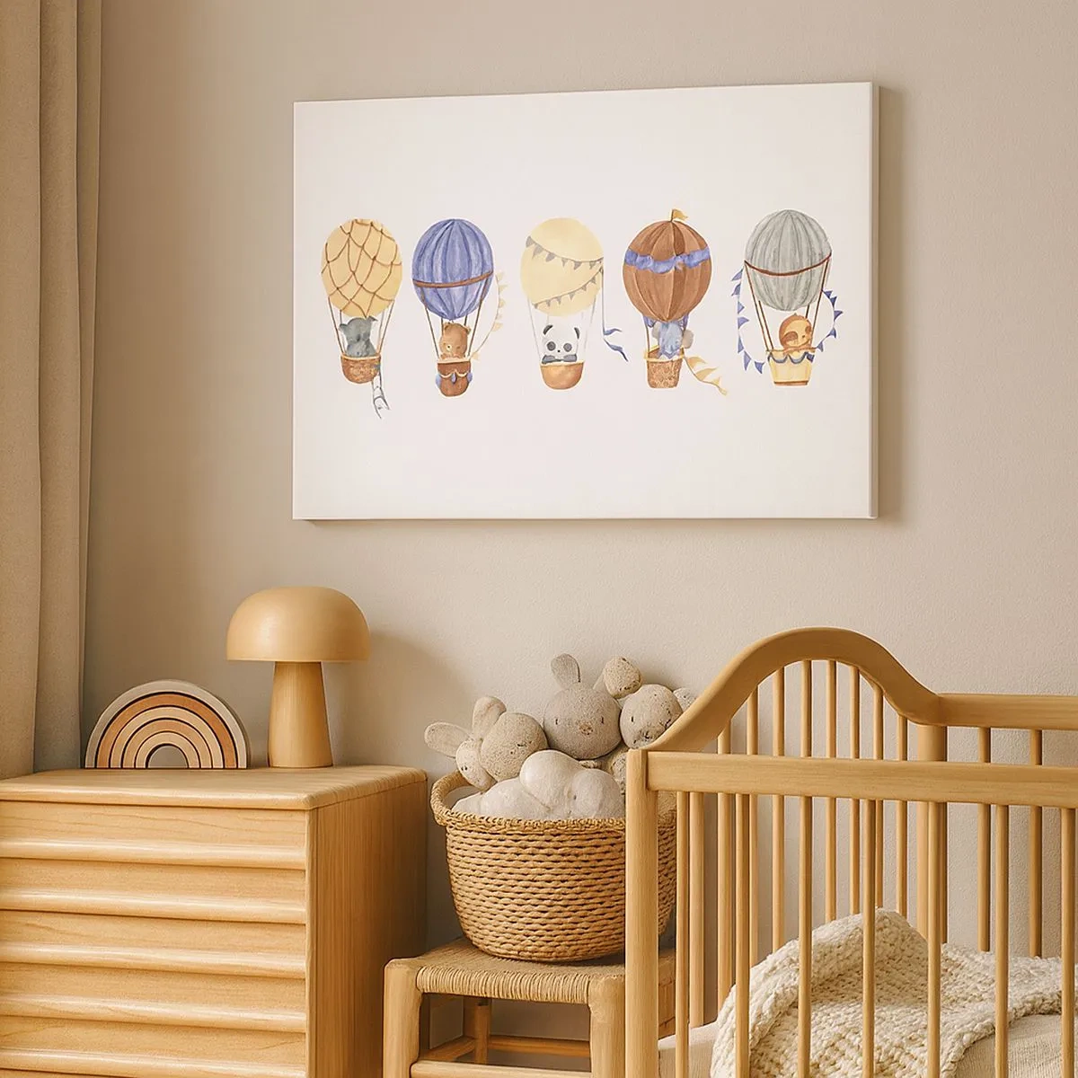 Canvas picture - Cute animals in balloons on a white background - 70x50cm - Friends in Travel - Modern wall decoration for the living room and bedroom ARTTOR