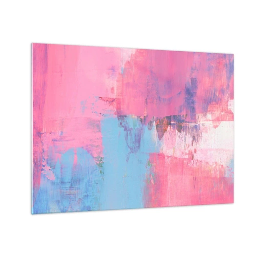 Glass picture - Energetic abstraction in shades of pink and blue - 70x50cm - Pink, Blue and a Pinch of Light - Modern wall decoration for the living room and bedroom ARTTOR
