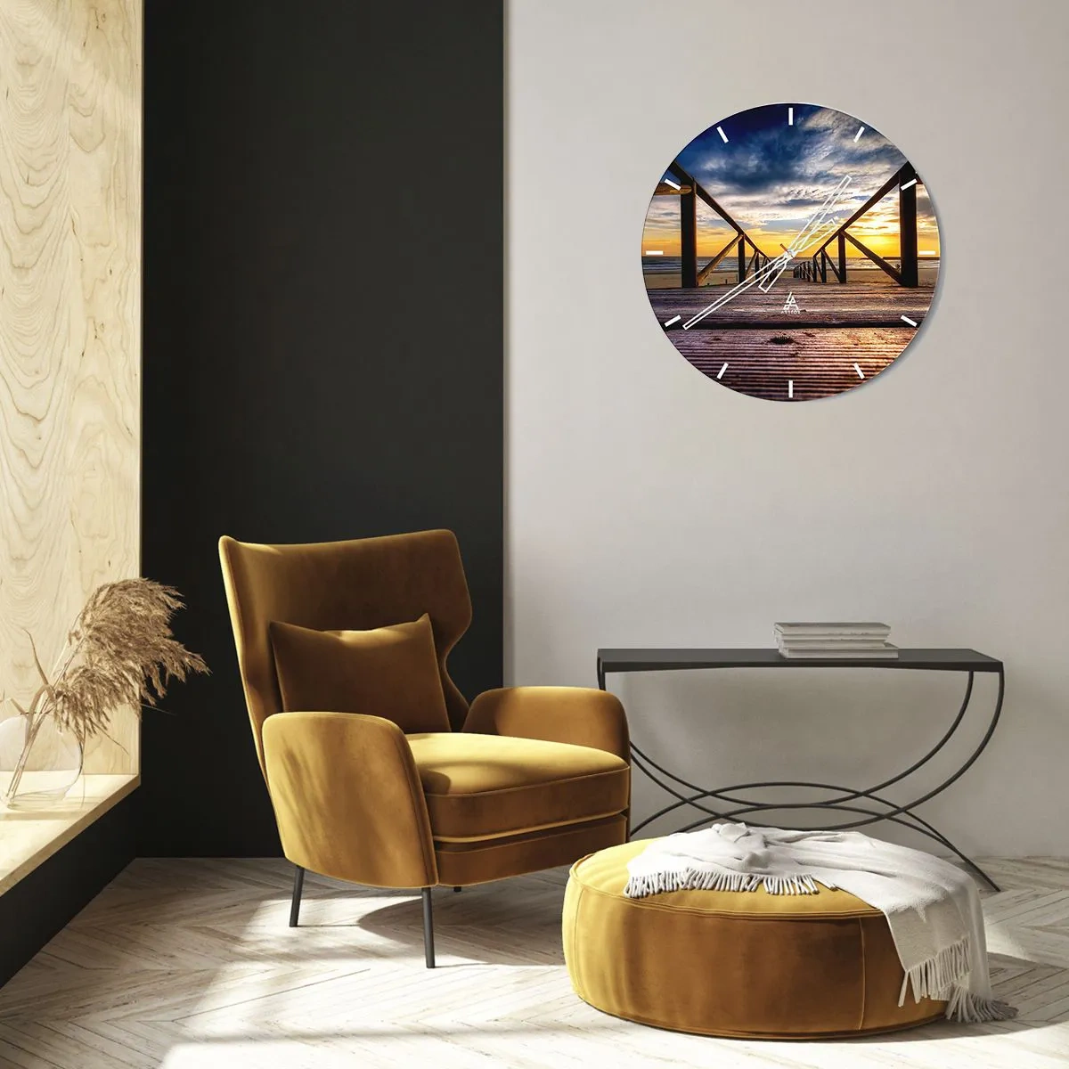 Wall clock - Clock on glass - Straight to a Quiet Beach at Sunset - 30x30 cm
