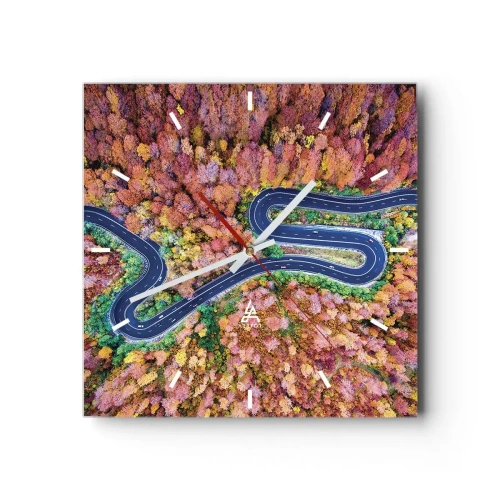 Wall clock - Clock on glass - Winding Path through a Forest - 40x40 cm