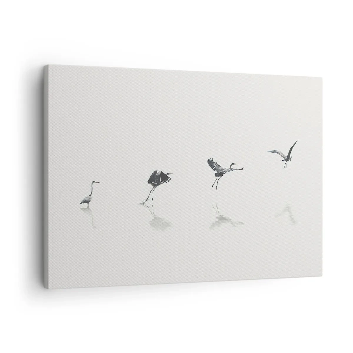 Canvas picture - Four bird silhouettes reflected in the calm water - 70x50cm - Four Simple Steps - Modern wall decoration for the living room and bedroom ARTTOR