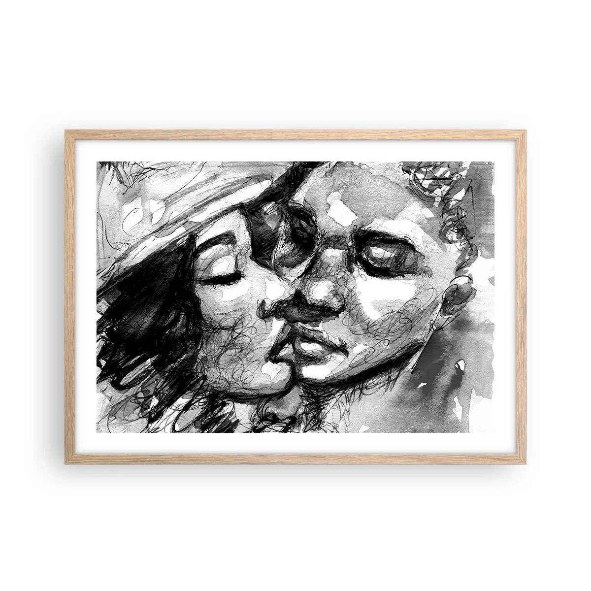 Poster in light oak frame - Tender Moment - 70x50 cm