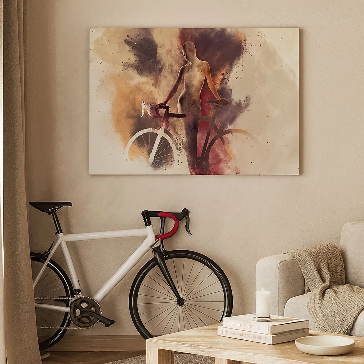 Canvas picture - Abstract silhouette with a bicycle in an artistic style - 70x50cm - Marble Sculpted Biker's Soul - Modern wall decoration for the living room and bedroom ARTTOR