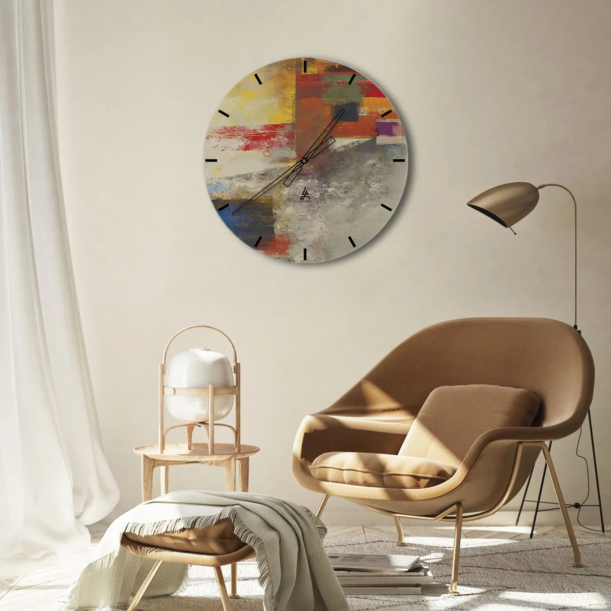 Wall clock - Clock on glass - Geometry of Colours - 40x40 cm