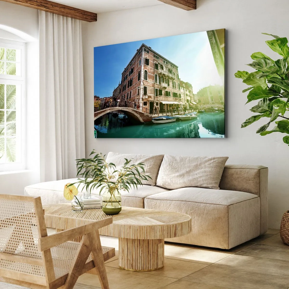 Canvas picture - Venice Bridge and Canal with Historic Architecture - 70x50cm - Venice - Amore Mio - Modern wall decoration for the living room and bedroom ARTTOR