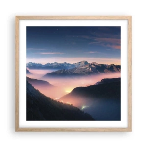 Poster in light oak frame - Light in the Valleys - 50x50 cm