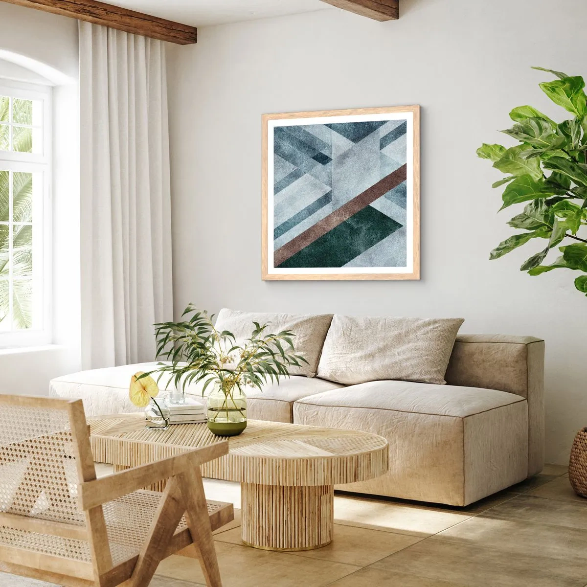 Poster in light oak frame - Refined Elegance of Geometry - 40x40 cm