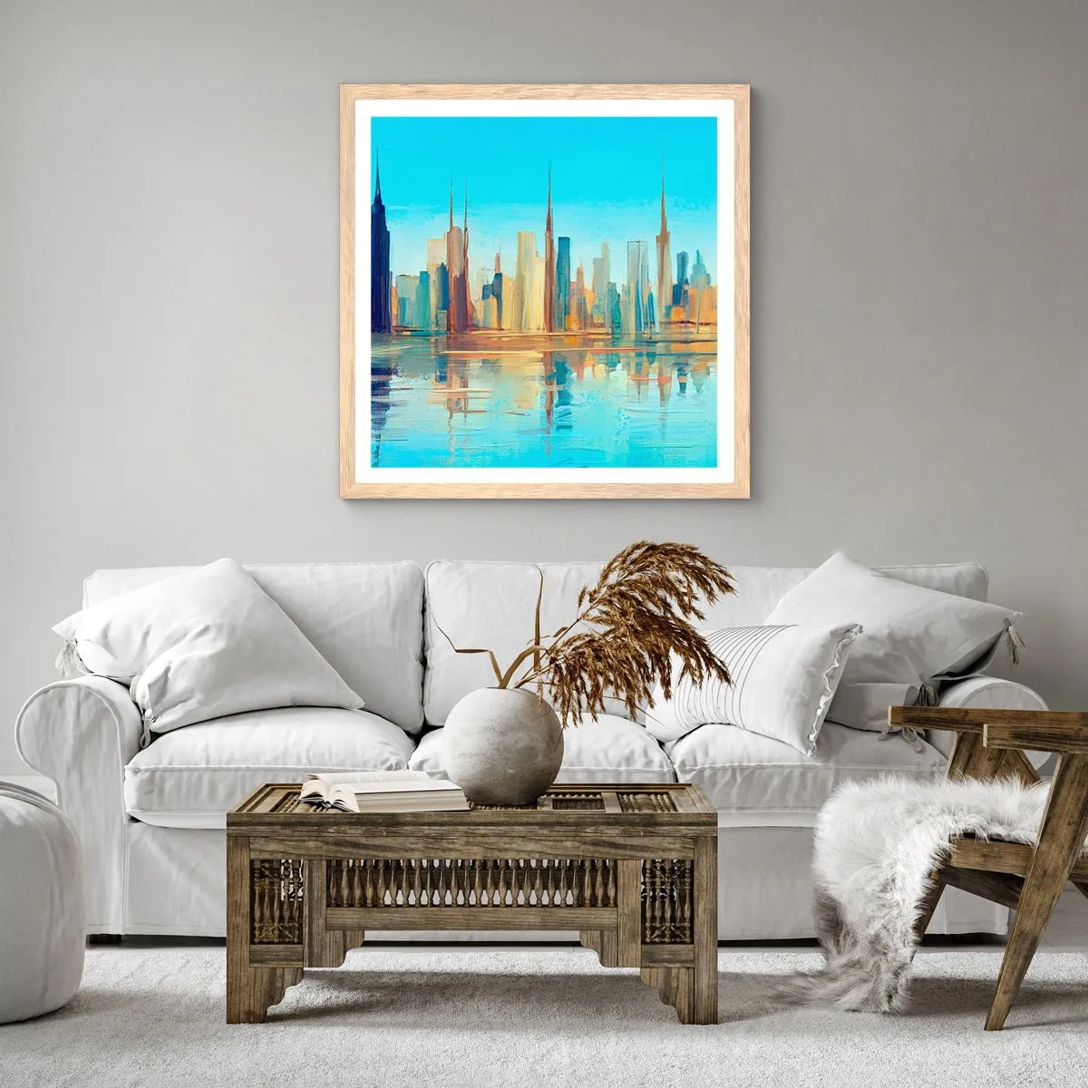 Poster in light oak frame - Sunny Metropolis - 50x50 cm
