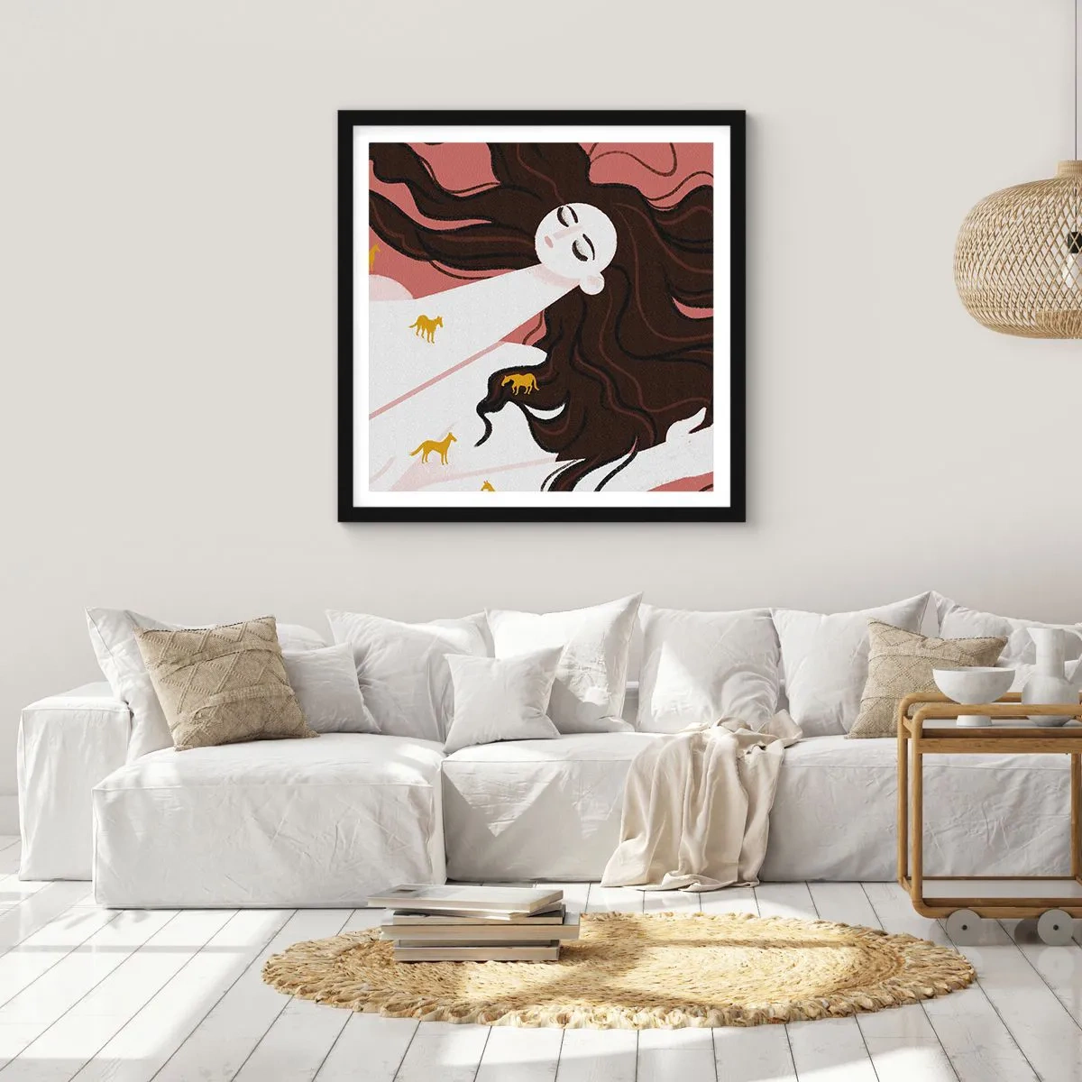 Poster in black frame - Dream of a Golden Horse - 60x60 cm