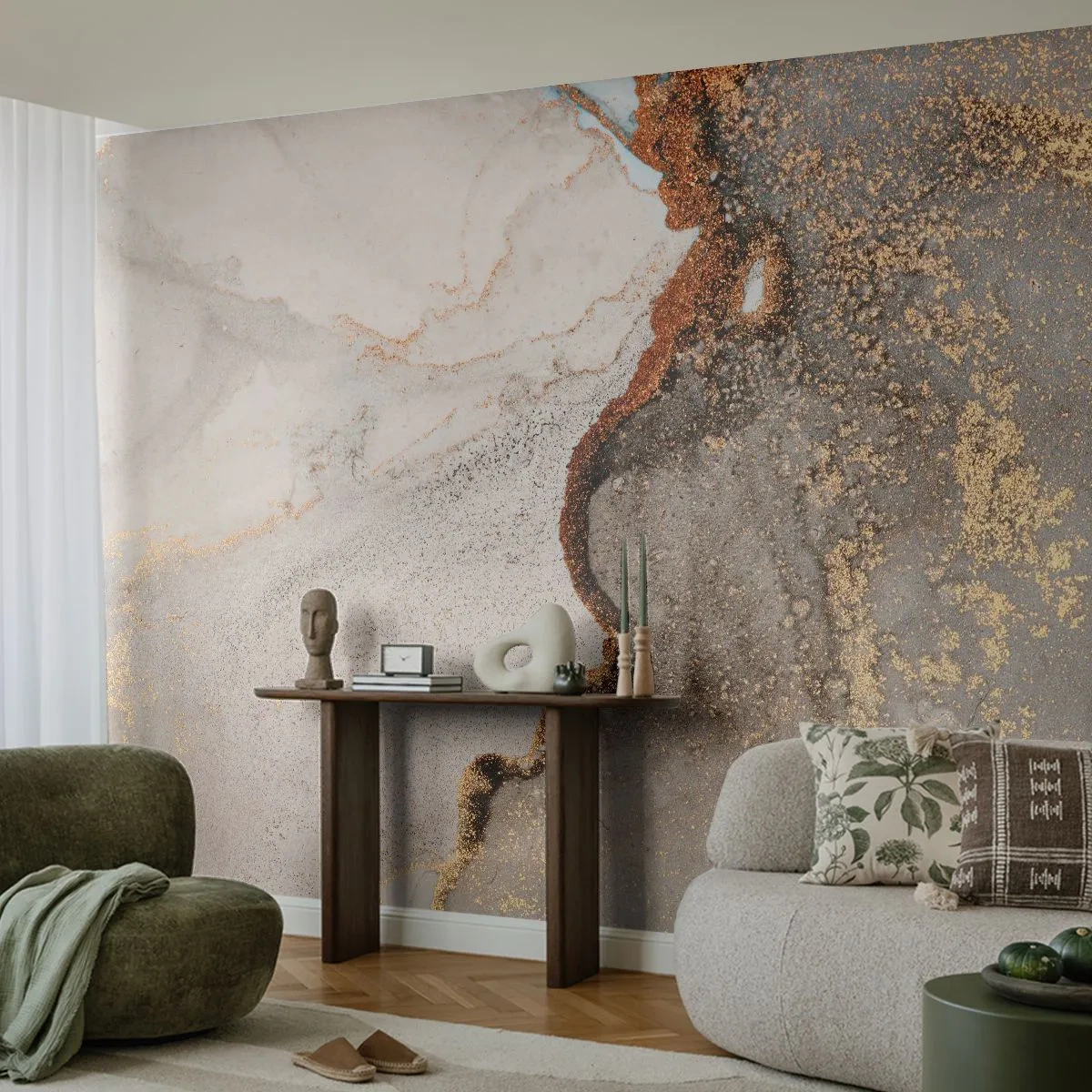 Photo Wallpaper Premium Sand - On the Border of Colours - Abstraction, Piece, Modern Art - 100x70 cm