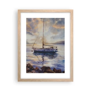 Poster in light oak frame - Evening in Harbour - 30x40 cm