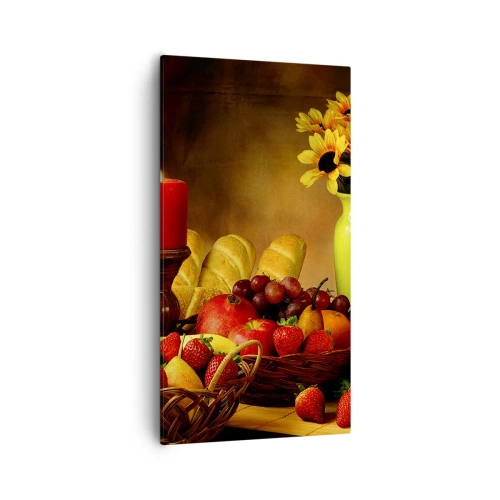 Canvas picture - Still Nature with Bread and Fruit - 55x100 cm