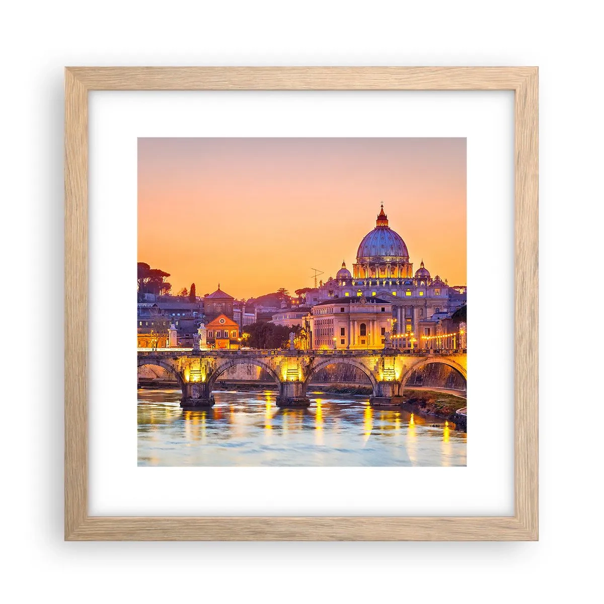 Poster in light oak frame - Twilight over Eternal City - 30x30 cm