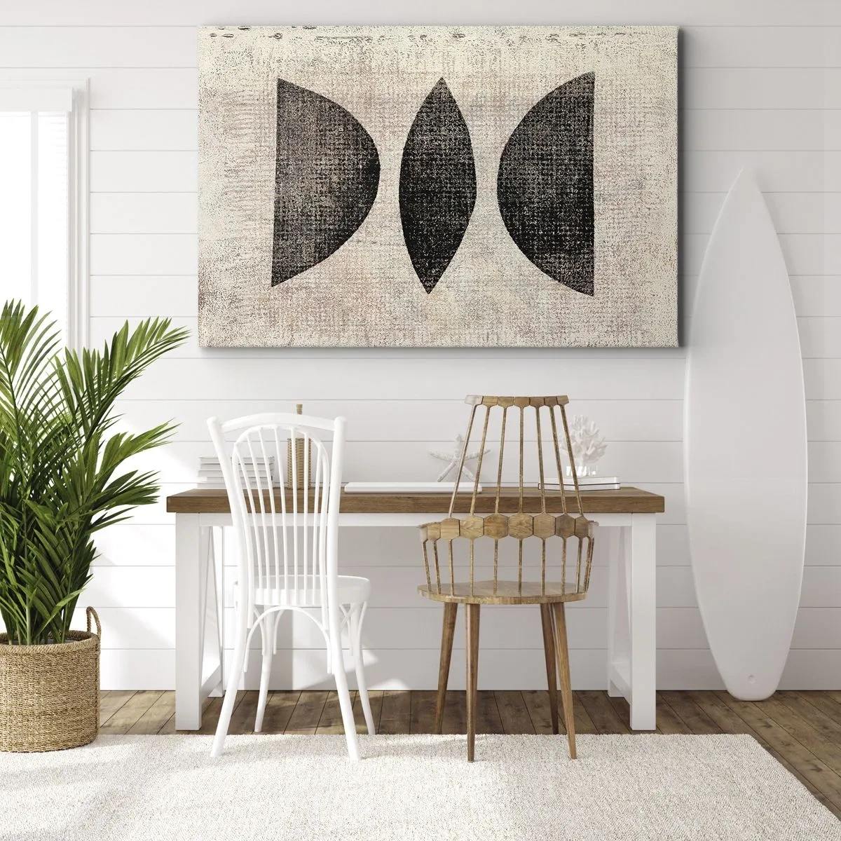 Canvas picture - Ethnic shapes in dark tones on a light background - 70x50cm - Ethnic Abstraction - Modern wall decoration for the living room and bedroom ARTTOR