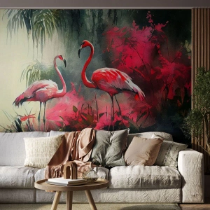 Photo Wallpaper Premium Canvas - Class of Natural Charm - Flamingos, Piece, Landscape - 300x210 cm