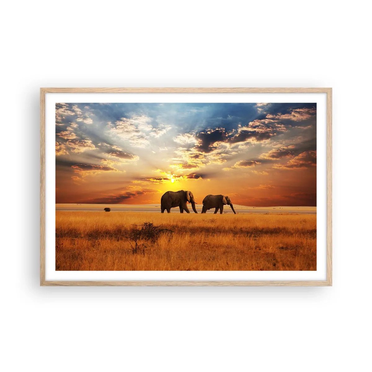 Poster in light oak frame - Family Walk - 91x61 cm