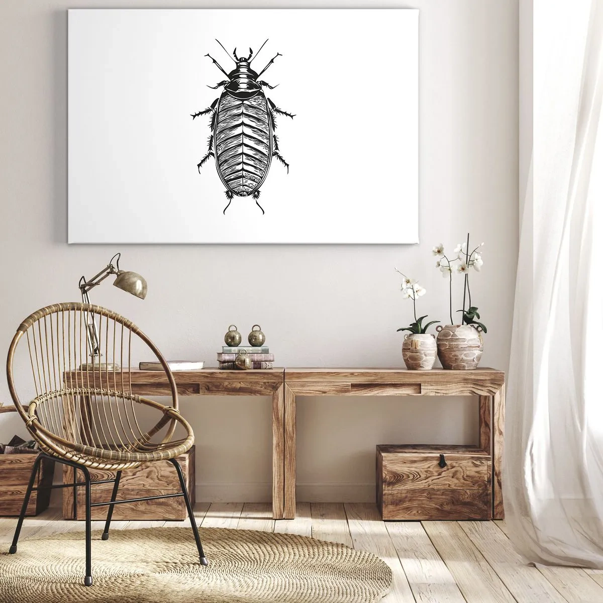 Canvas picture - Graphic of a black and white insect on a white background - 70x50cm - What a Specimen - Modern wall decoration for the living room and bedroom ARTTOR