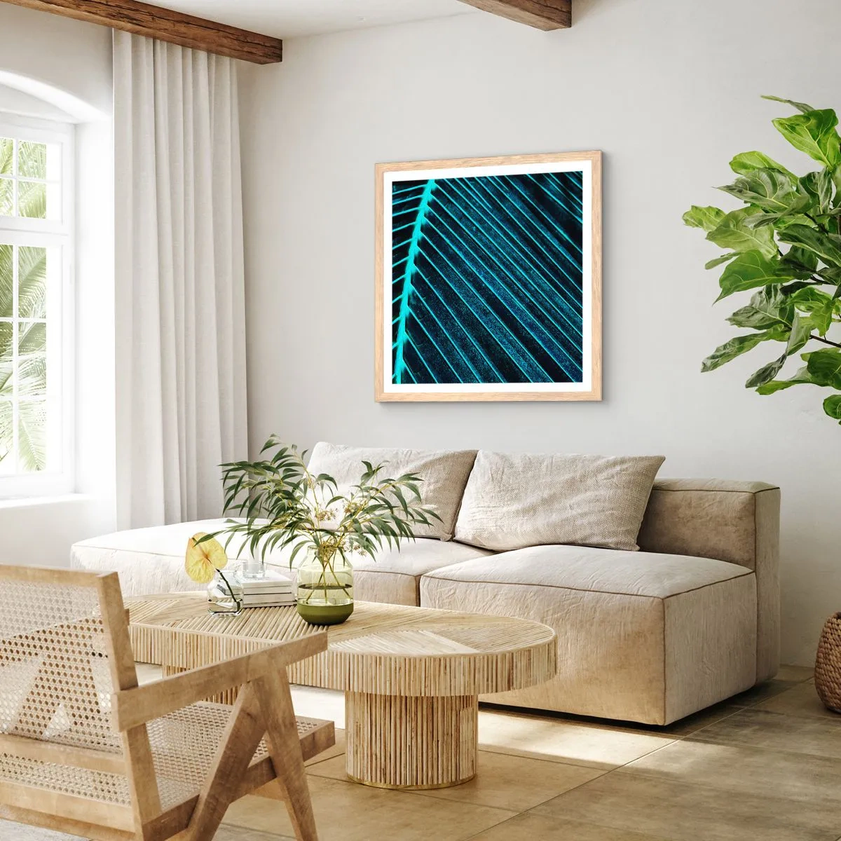Poster in light oak frame - Texture of Green - 40x40 cm