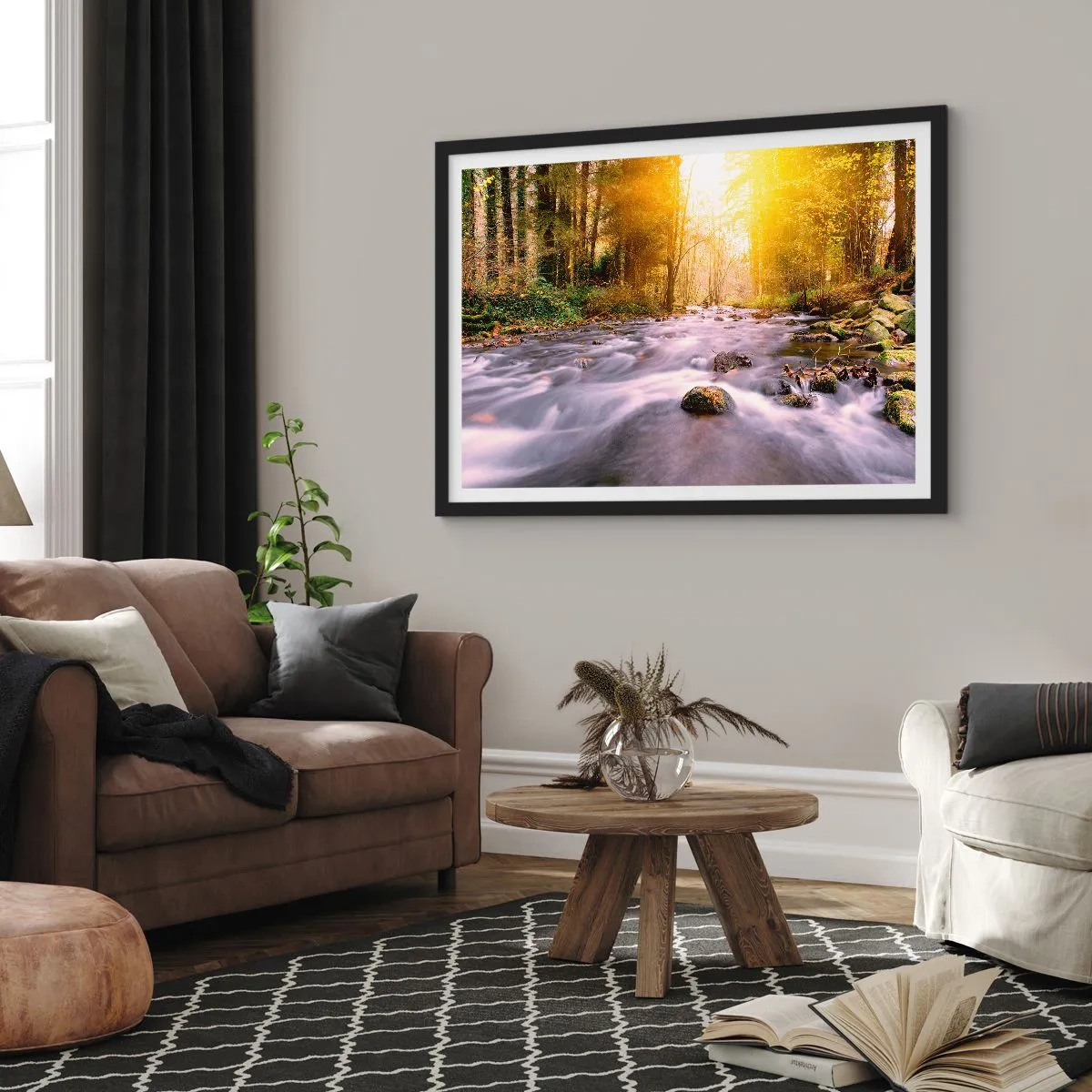 Poster in black frame - Malachite in Silver and Gold Setting - 70x50 cm