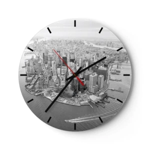 Wall clock - Clock on glass - A bird's eye view of the city in shades of black and white - 30x30cm - How Not to Love It? - Modern wall decoration for the living room, kitchen, and bedroom ARTTOR