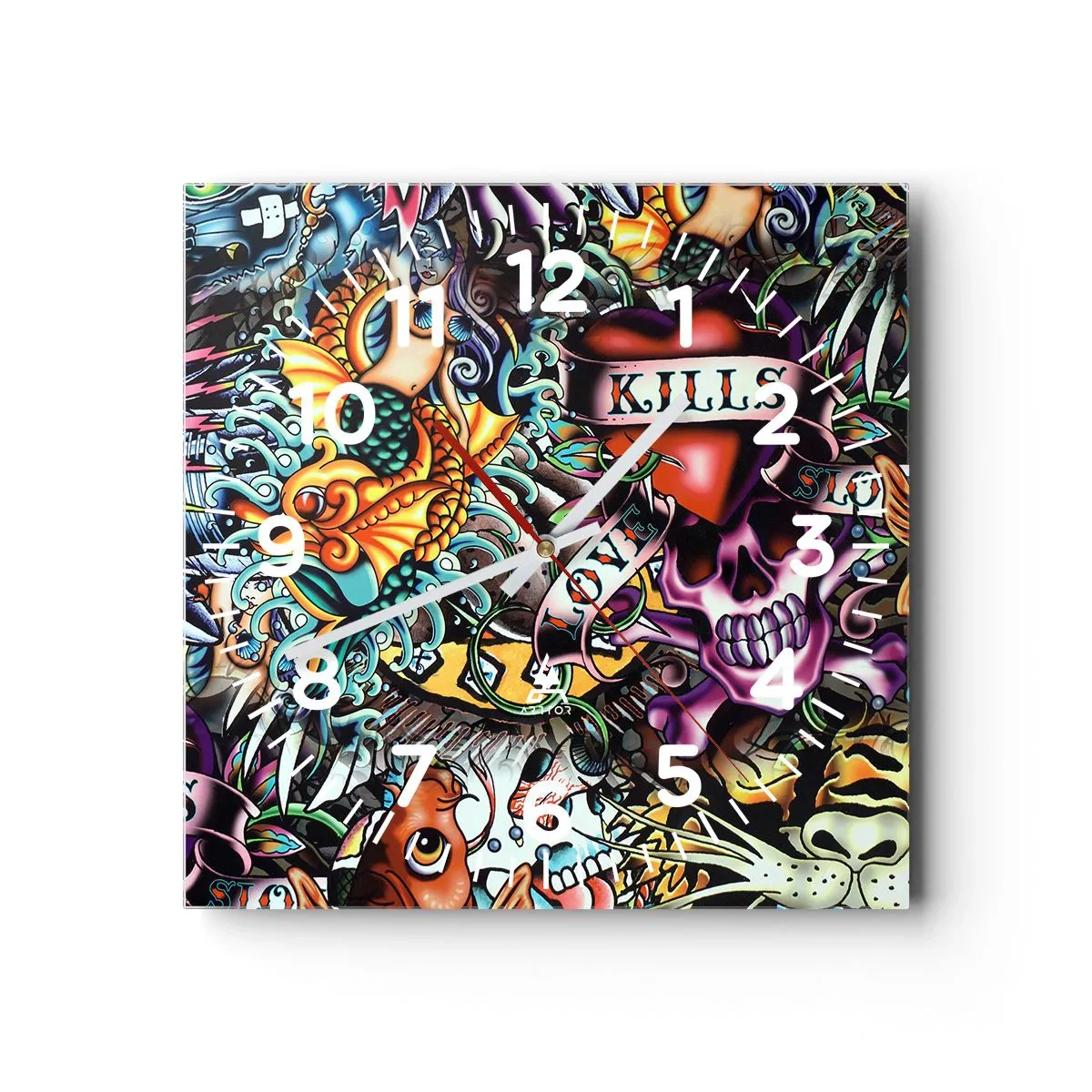 Wall clock - Clock on glass - Dream of a Tattoo Artist - 40x40 cm