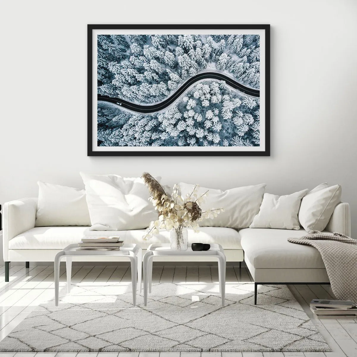 Poster in black frame - Through Wintery Forest - 91x61 cm