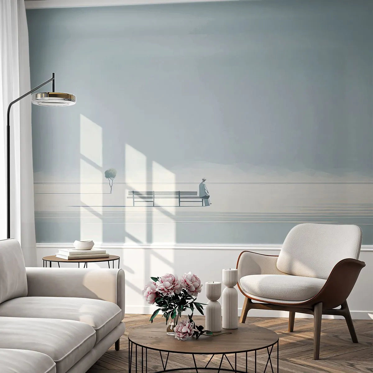 Photo Wallpaper Standard Eco - Yes, I Am Waiting - Minimalistic, Lonely, Man - 400x280 cm