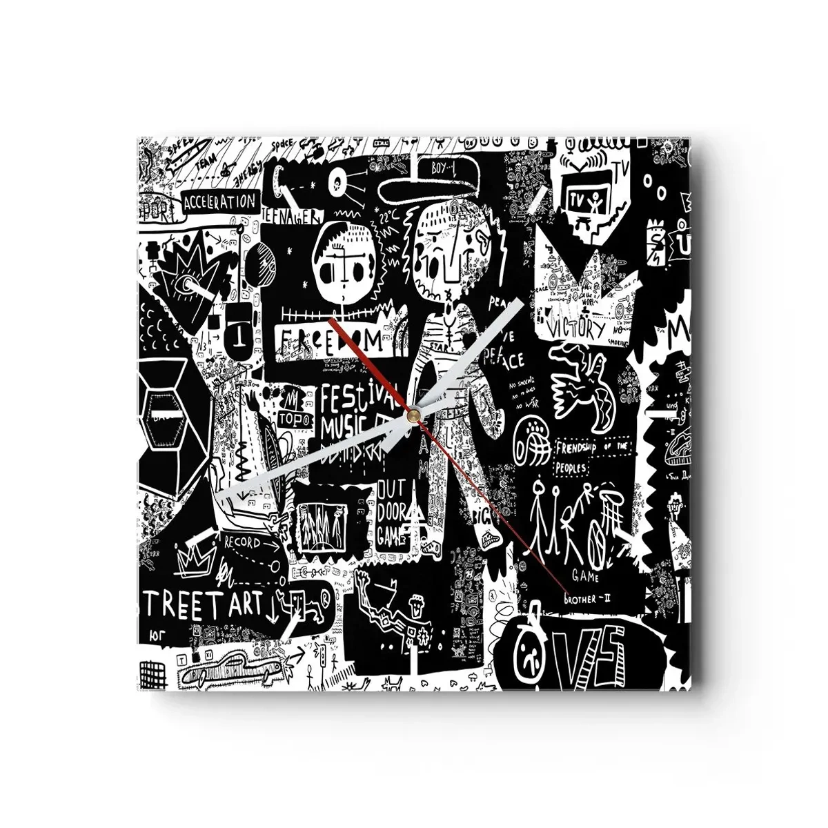 Wall clock - Clock on glass - Rights and Joys of Youth - 40x40 cm