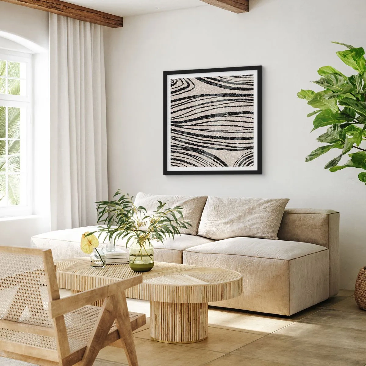 Poster in black frame - Spillover of Lines - 50x50 cm