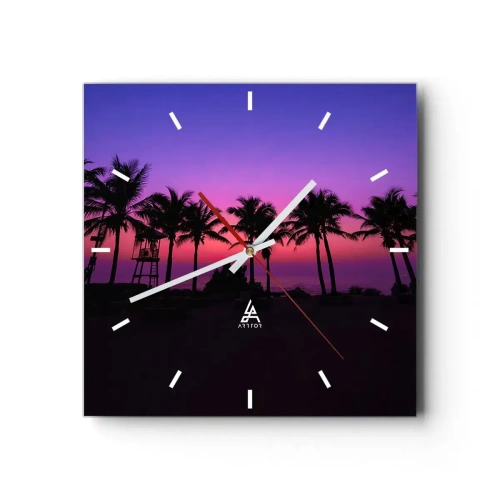 Wall clock - Clock on glass - Evening under the Palms - 40x40 cm