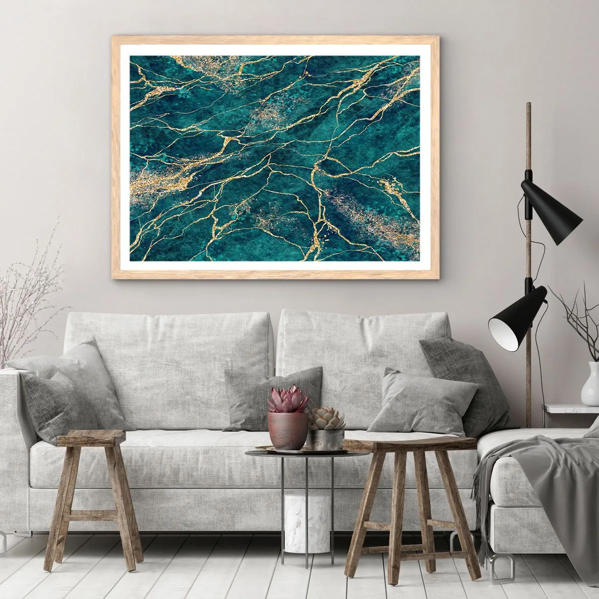 Poster in light oak frame - Gold Vein - 100x70 cm